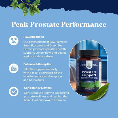 Herbal Prostate Supplement for Men - Potent Pygeum and Saw Palmetto Extract with Beta Sitosterol & Green Tea for Urinary Tract Support - Male Health Blend for Frequent Urination - 90 Capsules