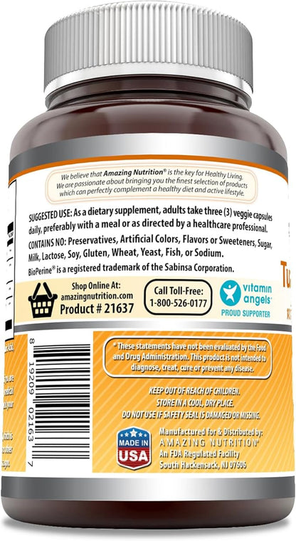 Amazing Formulas Turmeric Curcumin & Ginger with BioPerine 2250 mg Per Serving Veggie Capsules | Non-GMO | Gluten Free | Made in USA | Ideal for Vegetarians (180 Count)