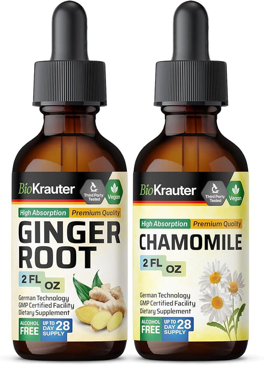 BIO KRAUTER Ginger Root Tincture 2 Fl. Oz. & Chamomile Tincture 2 Fl. Oz.
