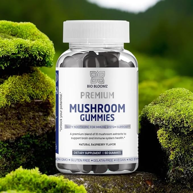 Premium Mushroom Gummies for Adults - Lion's Mane Supplement Gummy with Turkey Tail, Shiitake, Cordyceps, Reishi, Chaga, Maitake Mushroom Gummy - Energy Nootropics Brain Support Supplement