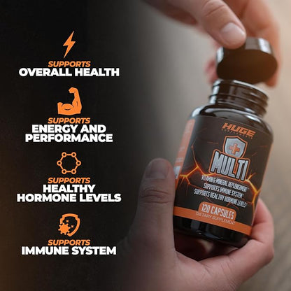 Huge Multi, Multivitamin for Men, High-Performance All-in-One Formula for Athletes & Bodybuilding, Vitamin & Mineral Replenishment, Supports Immune System & Healthy Hormone Levels (120 Capsules)