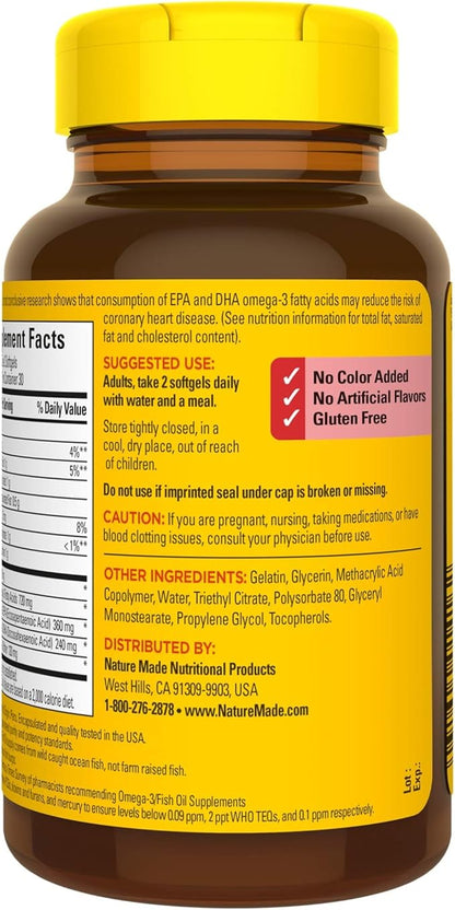 Nature Made Burp-Less Fish Oil 1200 mg, 60 Softgels, Fish Oil Omega 3 Supplement For Heart Health (Pack of 3)