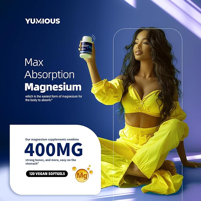 Magnesium Supplement Softgels, Easy Absorption Magnesium Glycinate Gelatin Capsule 400mg, High Bioavailability Magnesium for Sleep & Calm Support, Nervous, Muscle & Bone Health