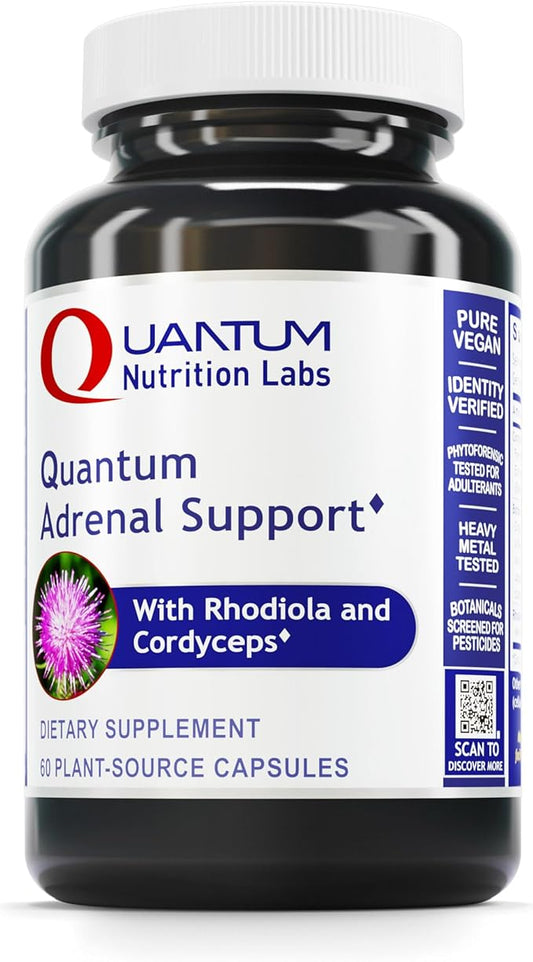 Quantum Nutrition Labs Quantum Adrenal Support- Adrenal Health Support Supplements, Support for Fatigue and Promote Calmness, Adrenal Gland Vitamins, Rhodiola Rosea, Organic - 60 Vegan Capsules