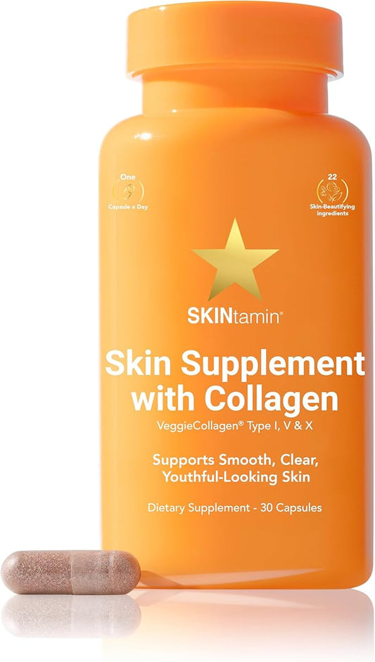 HAIRtamin SKINtamin Vegetarian Collagen Pills | Best Collagen Supplements for Women to Support Skin Firmness and Wrinkles | Skin Supplement Formulated to Help Reduce Blemishes