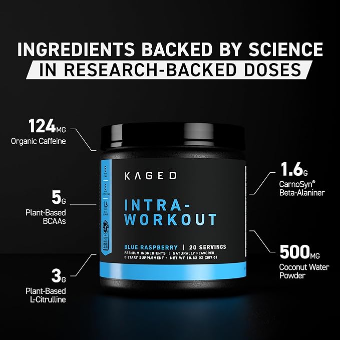 Kaged Intra-Workout Powder | in BCAAs, L-Citrulline & Beta-Alanine for Endurance | 124mg Organic PurCaf® Caffeine | Coconut Water Powder | 20 Servings | Cherry Limeade
