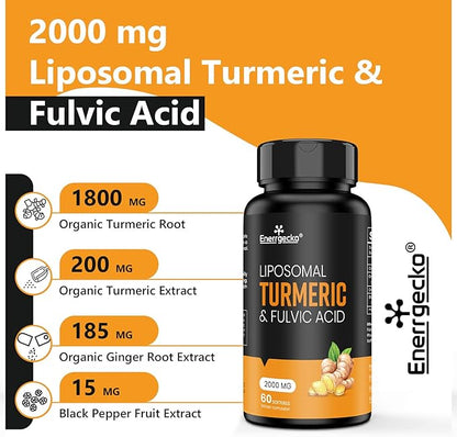 2000 mg Liposomal Turmeric Curcumin with Black Pepper & Ginger for Superior Absorption with Fulvic Acid and Humic Acid (60 Count (Pack of 2))