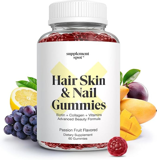 Hair Skin and Nails Vitamins, 6000 mcg Biotin Gummies w/Collagen, Passion Fruit Flavored Hair Vitamins, Gluten Free Collagen Supplements (60 Count)