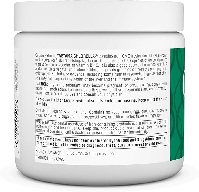 Source Naturals Chlorella from Yaeyama, a Source of Vegetarian Vitamin B-12, Non GMO Dietary Supplement - 4 oz Powder