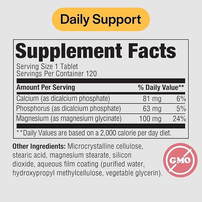 PureFormulas Magnesium Glycinate 100 mg Daily Support for Stress, Nerves, Sleep, Muscles, Metabolism Pure Magnesium Glycinate Supplement for Women and Men Magnesio Non-GMO 120 Tablets