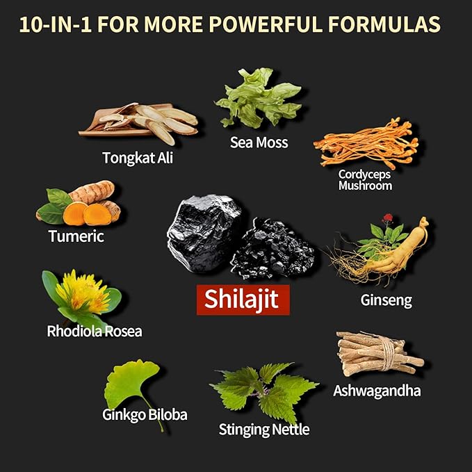 Shilajit Pure Himalayan Organic - 26500MG Shilajit for Men- Enriched with Fulvic Acid and Ashwagandha Ginseng Root Extract for Men/Women-120 Capsules