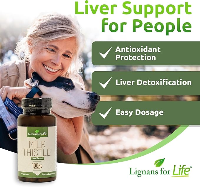 Lignans for Life Milk Thistle Seed Extract Herbal Supplement for Dogs, 100mg - 60 Vegetarian Capsules, Canine Liver Health