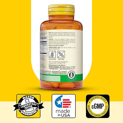 MASON NATURAL Niacin 500 mg Flush-Free, Supports Heart Health, Nervous System & Energy Production, 60 Capsules, Pack of 3