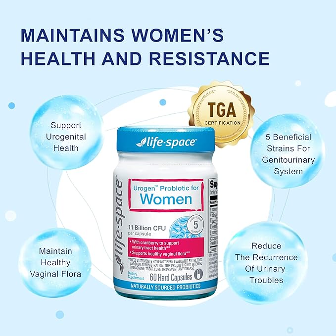 Life-Space Urogen Probiotic with Cranberry for Urinary Tract Health, Women's Probiotic with Lactobacillus rhamnosus&reuteri. for Vaginal Health, 11 Billion CFU per Capsule, 2-Month Serving-60 Capsules