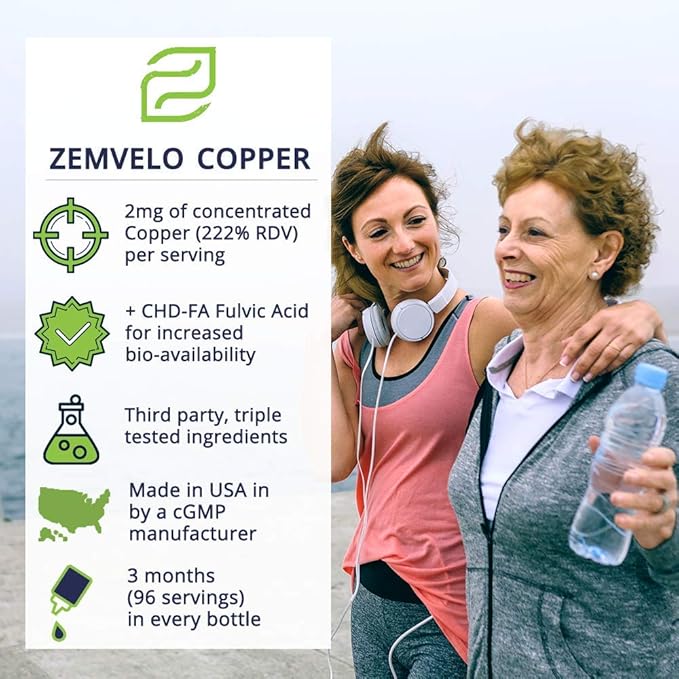 Liquid Ionic Chelated Copper | Natural Elixir for Healthy Connective Tissue | Healthy Hair, Skin, Nails & Collagen | Healthy Iron Levels | Mood Balance | 3 Month Supply