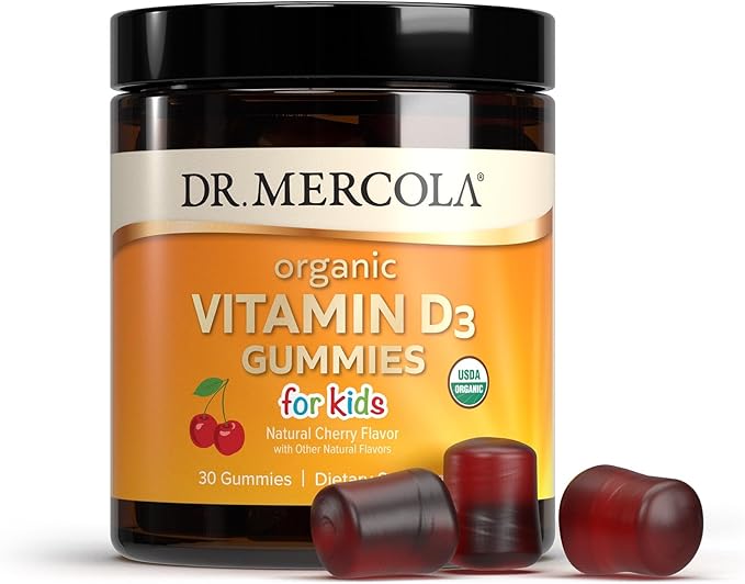 Dr. Mercola Organic Vitamin D3 Gummies for Kids, 30 Servings (30 Gummies), 1,000 IU, Natual Cherry Flavor, Dietary Supplement, Bone & Immune Support, Non-GMO - 2 Pack