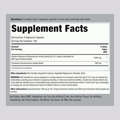 Piping Rock Ceylon Cinnamon Complex Capsules 1200 mg | 200 Count | Herbal Supplement | Vegetarian, Non-GMO, Gluten Free