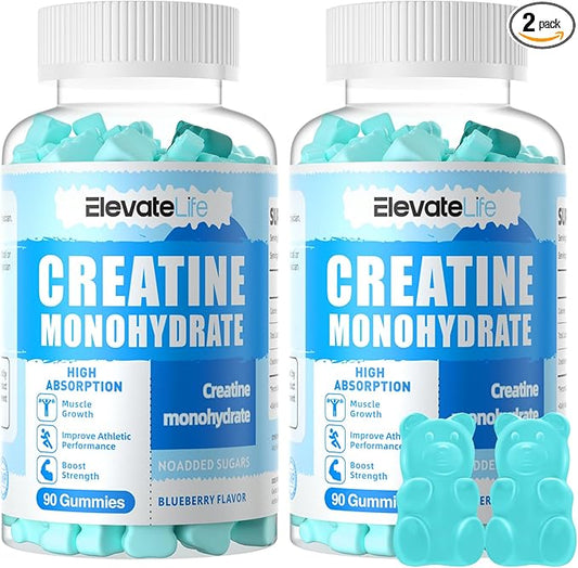 Creatine Monohydrate Gummies 5000mg for Men & Women, Chewables Creatine Monohydrate for Muscle Strength, Muscle Builder, Energy Boost, Pre-Workout Supplement-180 Blueberry Gummies