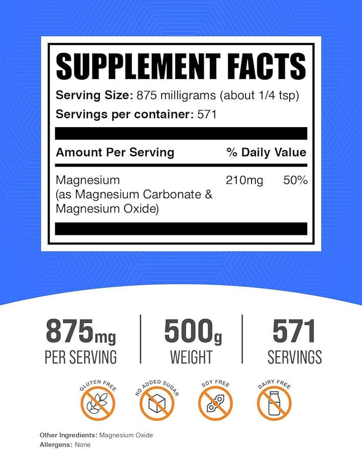 BulkSupplements.com Magnesium Carbonate Powder - Magnesium Carbonate Supplement, Magnesium Carbonate Food Grade - Gluten Free, 875mg per Serving, 500g (1.1 lbs) (Pack of 1)