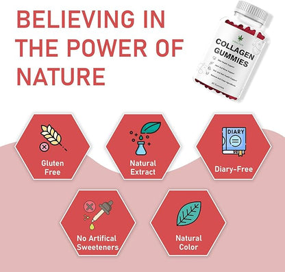 Collagen Peptides Gummies - Collagen Gummies with Peptides Type I II III V X Peptides for Hair Skin & Nails - Hydrolyzed Collagen for Women and Men (1)