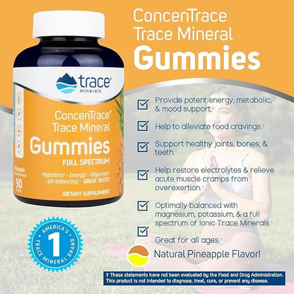 Trace Minerals | ConcenTrace Chewable Gummies Full Spectrum | Provide Potent Energy, Metabolic & Mood Support | Healthy Joints Bones and Teeth | Natural Pineapple | 90 ct