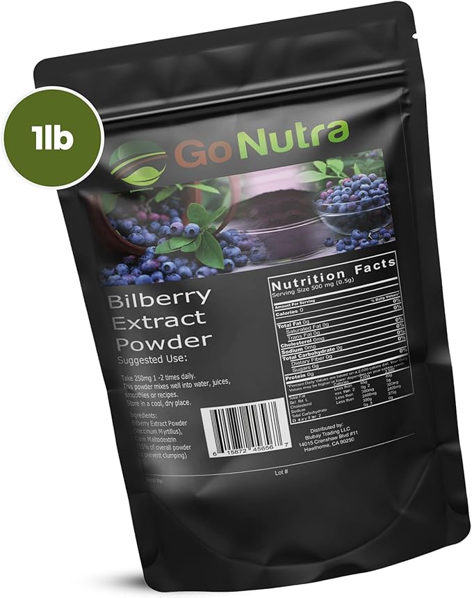 Go Nutra Bilberry Extract Powder European Bilberry 10:1 Strength Bilberry Powder 1 lb