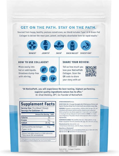NativePath Collagen Peptides Protein - Hydrolyzed Type 1 & 3 Collagen Powder for Skin, Hair, Nails - 15.9 oz (45 Servings)