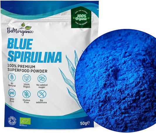 Organic Blue Spirulina Powder - 100% Organic Phycocyanin Spirulina Powder | 50g Vegan Non-Gluten Powder with No Added Sugar