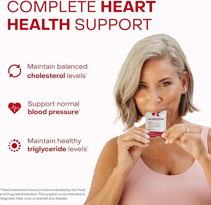 Healthycell Heart & Vascular Health Daily Liquid Supplement - Blood Pressure & Cholesterol Support with Beet Root Powder, Resveratrol, CoQ10, Omega-3 & Vitamin K - 14 Gel Packs