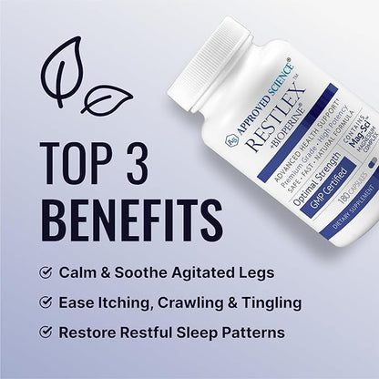 Approved Science Restlex - 420 mg Magnesium Glycinate Blend, L-theanine 200 mg - 180 Capsules - 1 Bottle