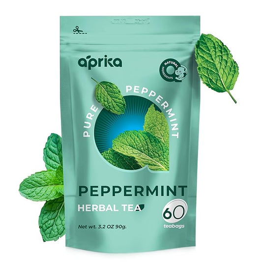 100% Pure Peppermint Tea - Only Mint Leaves without Stems, Peppermint Tea Bags, Caffeine-Free Tea Bags, 60 count, by Aprika Life