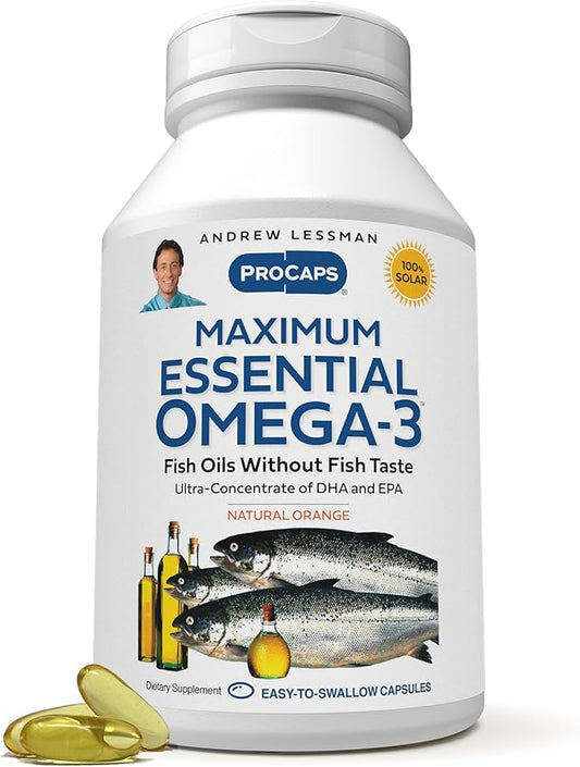 ANDREW LESSMAN Maximum Essential Omega-3 Orange - 180 Softgels - Ultra-Pure, High Potency Omega-3 Oils. High DHA, No Stomach Upset, No Contaminants, No Mercury. Small Easy to Swallow Softgels