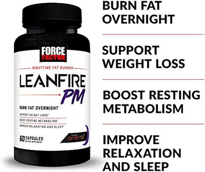 Force Factor LeanFire PM Weight Loss Pills for Women & Men, Fat Burner & Overnight Weight Loss Pills to Burn Fat, Boost Metabolism, Improve Sleep, Powerful Formula for Incredible Results, 60 Capsules