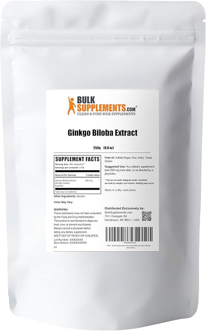 BulkSupplements.com Ginkgo Biloba Extract Powder - Ginkgo Biloba Supplements, Ginkgo Biloba 120mg - Ginkgo Biloba Powder, Ginkgo Leaf Powder - Gluten Free, 120mg per Serving, 250g (8.8 oz)