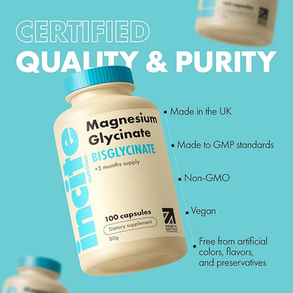 Magnesium Glycinate 500mg - 3 Month Supply - High Strength 100 Easy Swallow Capsules - Pure Magnesium Glycinate Supplement - Magnesium Supplements - Vegan & Gluten Free - Sleep Aid - Made in UK