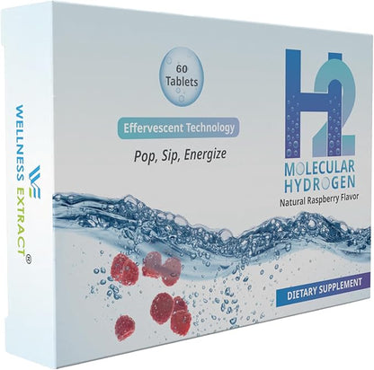 H2 Molecular Hydrogen Water Tablets with effervescent Technology for Healthy Hydration, Optimal Energy, and Metabolism Support; 8 PPM. (60, Raspberry)