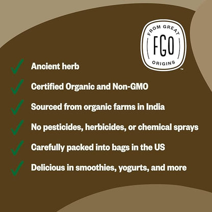 FGO Organic Ashwagandha Root Powder, 32oz Resealable Bulk Bag, Non-GMO, Indian Ginseng, Withania Somnifera, Sourced from India (Pack of 1)