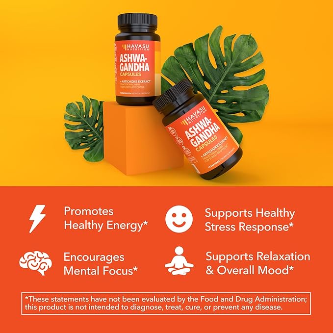 Ashwagandha Capsules 1000mg with Artichoke Extract for Stress & Mood Support - Vegan, Non-GMO Withania Somnifera Supplement for Energy & Focus - 45-Day Supply, Extra Strength Adaptogenic Formula