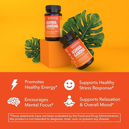 Ashwagandha Capsules 1000mg with Artichoke Extract for Stress & Mood Support - Vegan, Non-GMO Withania Somnifera Supplement for Energy & Focus - 45-Day Supply, Extra Strength Adaptogenic Formula