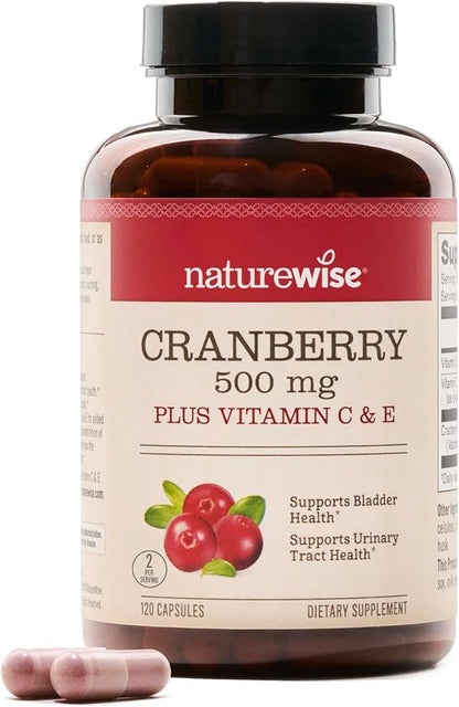 NatureWise Cranberry Pills for Women - Extract Equal to 12,500mg* Cranberry Supplement + Vitamin C & E - Cleansing Urinary Tract & Bladder - Vegan, Non-GMO, Sugar-Free - 120 Capsules[2-Month Supply]