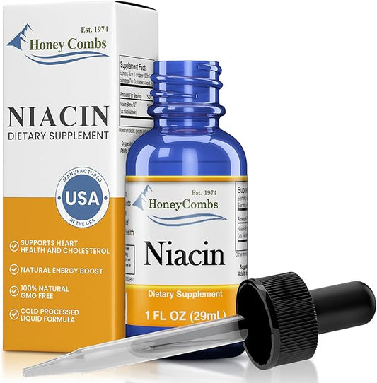 HoneyCombs Vitamin B3-Niacin 80mg Niacin Equivalent Drops – Vitamin B Liquid Niacin Drops – Alcohol-Free, Non-GMO Niacin Supplement 1oz