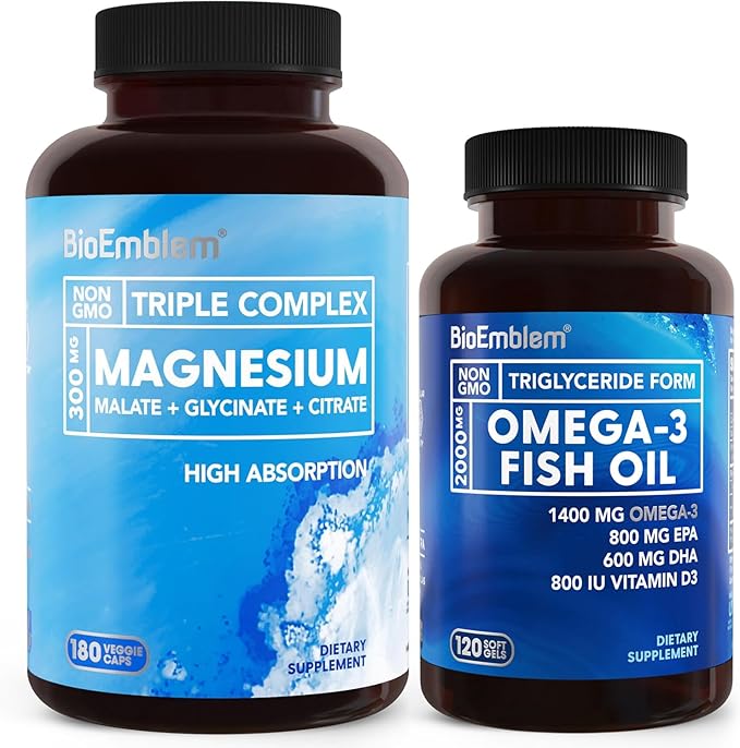 BioEmblem Triple Magnesium Complex180 Capsules +BioEmblem Omega-3 Fish Oil 2000mg