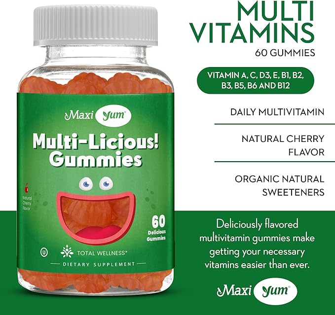 Maxi Health Multivitamin Gummies Vitamins for Adults & Kids - Cherry Flavored Gummy Multivitamins - 60 Vitamin Gummies for Women and Men - Daily Multi Vitamin Womens & Mens Multivitamins Gummies