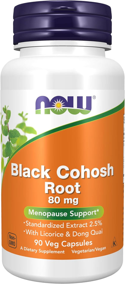 NOW Supplements, Black Cohosh Root 80 mg with Licorice and Dong Quai, 90 Veg Capsules