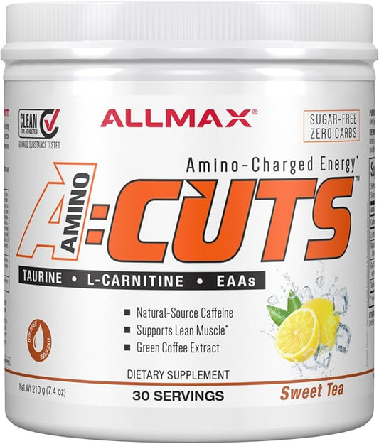 ALLMAX Nutrition AMINOCUTS (ACUTS), Amino-Charged Energy Drink with Taurine, L-Carnitine, Green Coffee Bean Extract, Sweet Tea, 30 Servings
