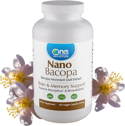 Nano Bacopa 250 mg Veggie Capsules (120 Servings), Bacopa monnieri Extract, Nano for Easy Absorption, Enhances Memory & Focus, Non-GMO, Vegan, Gluten-Free