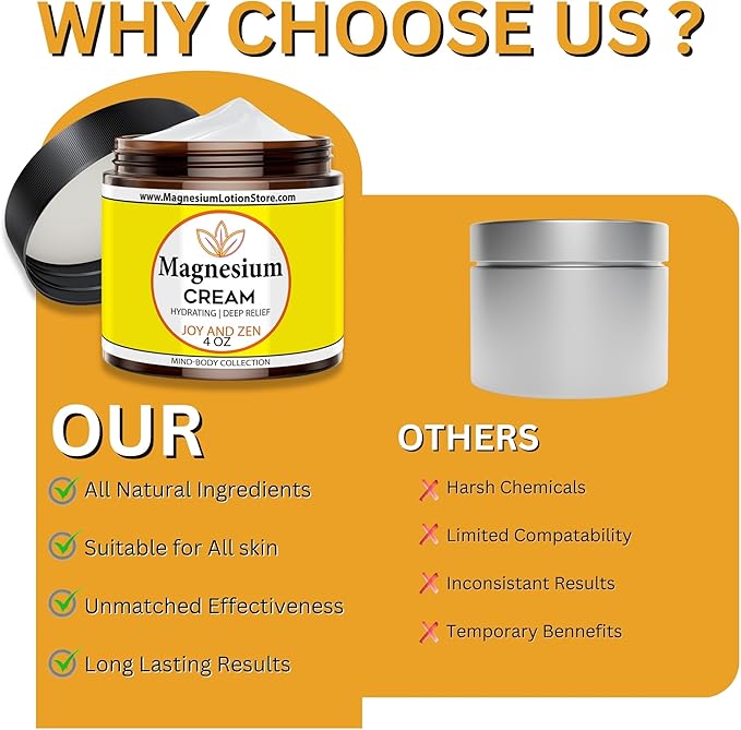 Magnesium Cream with Joy and Zen Scent – Moisturizing & Uplifting Bliss 4oz USA Made