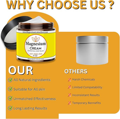 Magnesium Cream with Joy and Zen Scent – Moisturizing & Uplifting Bliss 4oz USA Made