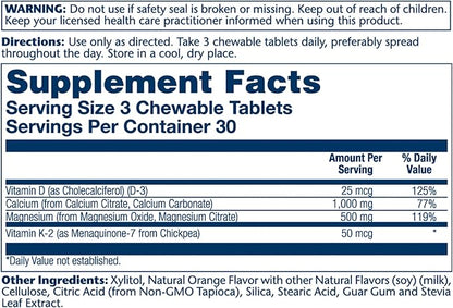 Solaray Cal-Mag Citrate Plus D-3 & K-2 Orange Chewables | 90 Count