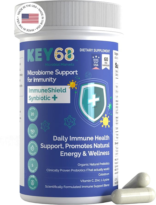 Probiotic Supplement for Men & Women – Advanced Pre+Probiotics with 20 Billion CFU, Colostrum (25% IgG), Vitamin C, Zinc & L-Lysine – Gut Health & Immune Support – 60 Delayed-Release Capsules
